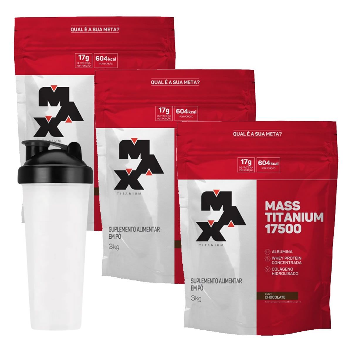 Kit 3X Mass 17500 3 Kg Refil Chocolate + Coqueteleira - Max Titanium