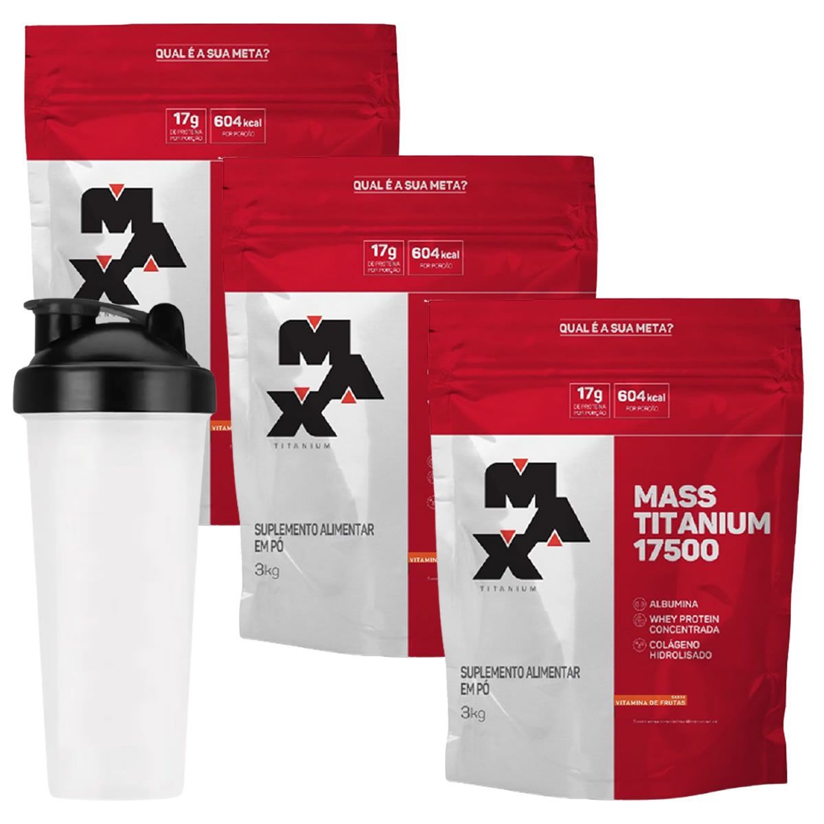 Kit 3X Mass 17500 3 Kg Refil Vit.frutas + Coqueteleira - Max Titanium
