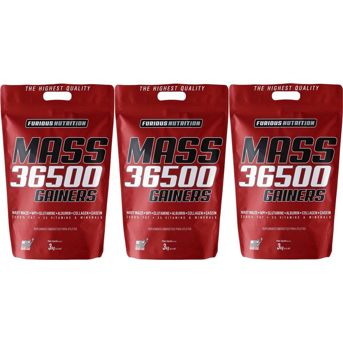 Kit 3X Mass 36500 Gainers - 3000g Sorvete de Baunilha - Furious Nutrition