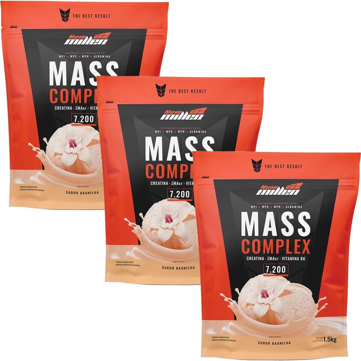 Kit 3X Mass Complex - 1500g Refil Baunilha - New Millen
