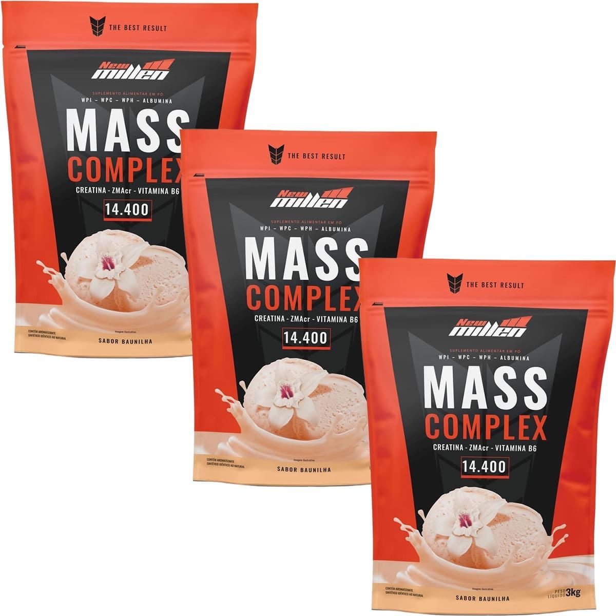 Kit 3X Mass Complex - 3000g Refil Baunilha - New Millen
