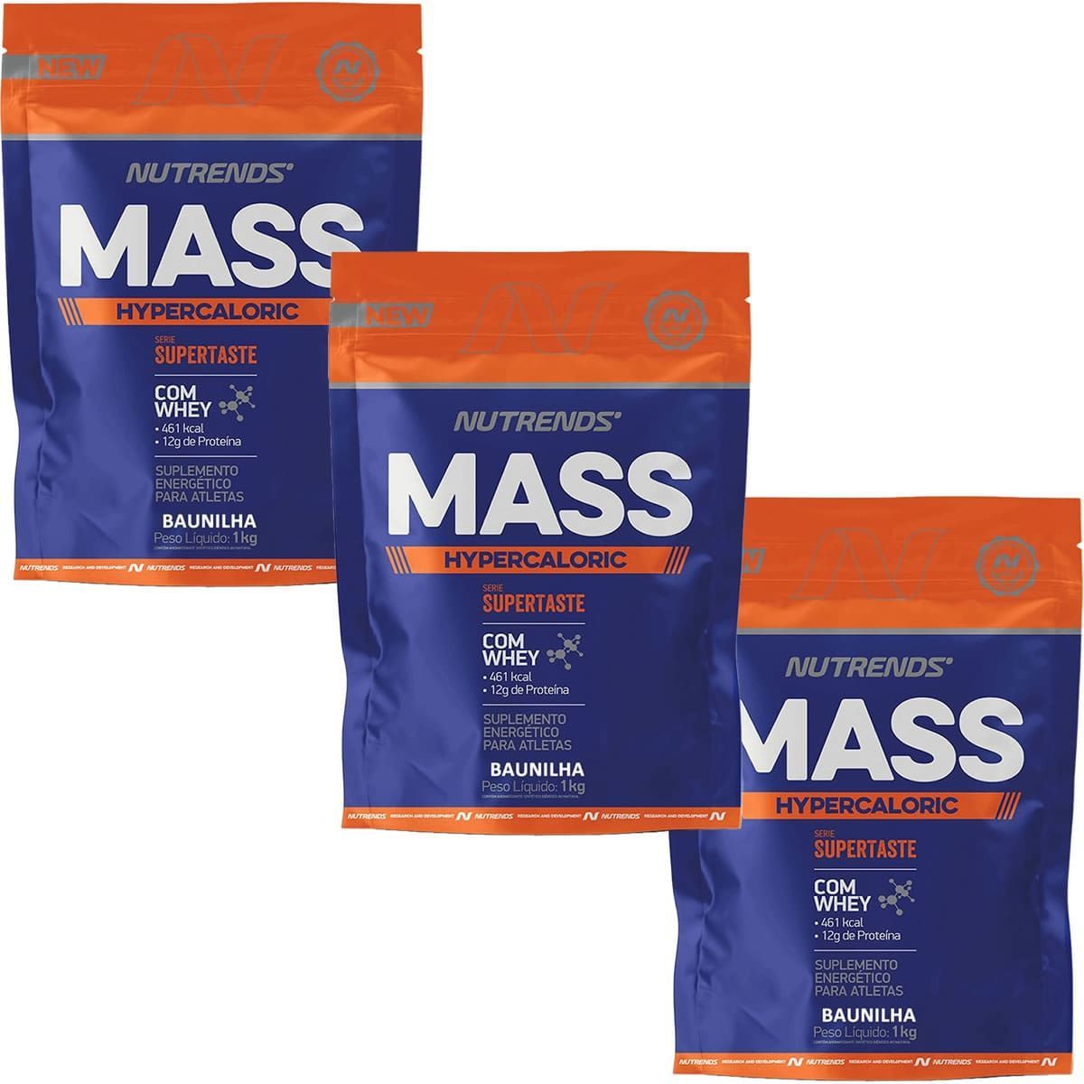 Kit 3X Mass Hypercaloric - 1000g Refil Baunilha - Nutrends