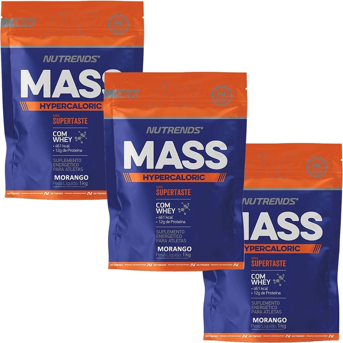 Kit 3X Mass Hypercaloric - 1000g Refil Morango -  Nutrends