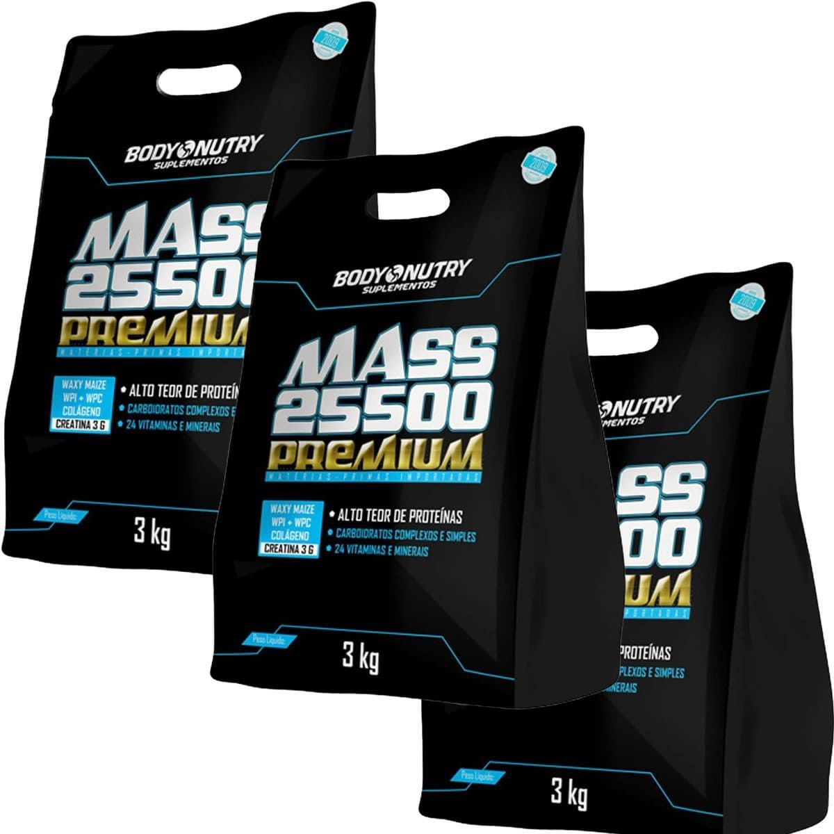 Kit 3X Mass Premium 25500 - 3.000g Creme de Baunilha - Body Nutry