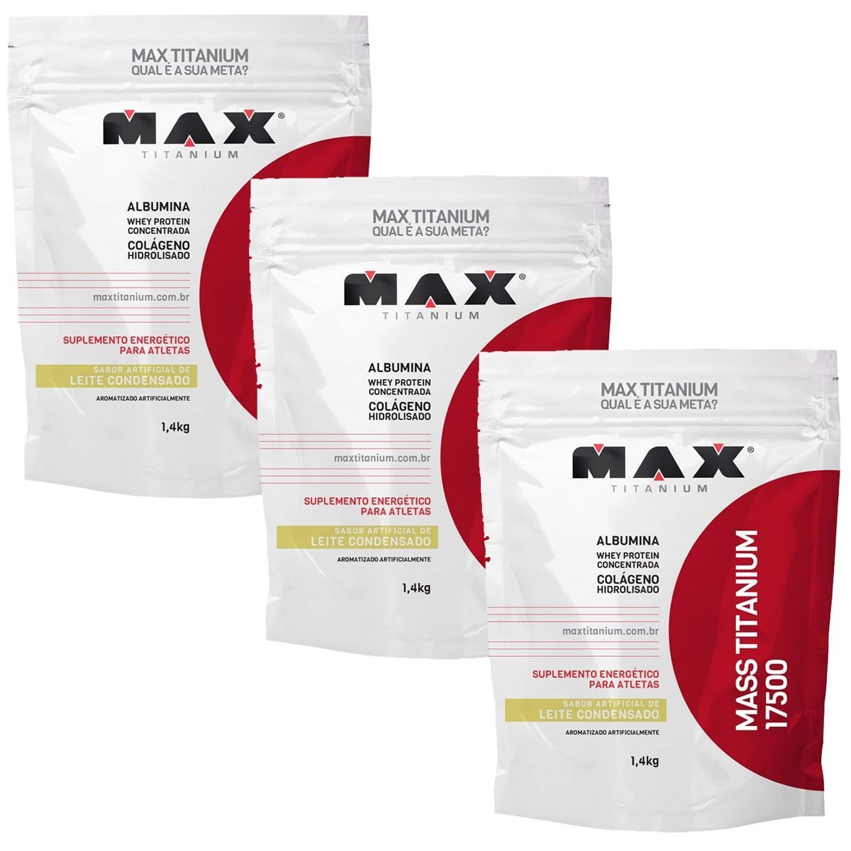 Kit 3X Mass Titanium 17500 - 1400g Refil Leite Condensado - Max Titanium