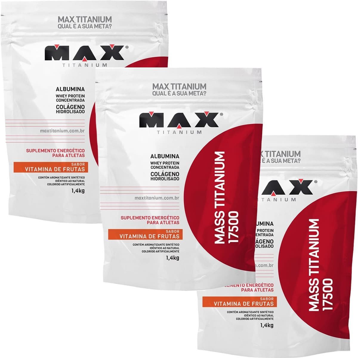Kit 3X Mass Titanium 17500 - 1400g Refil Vitamina de Frutas - Max Titanium