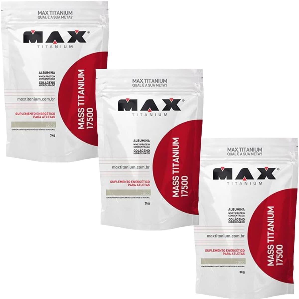 Kit 3X Mass Titanium 17500 - 3000g Refil Coco - Max Titanium