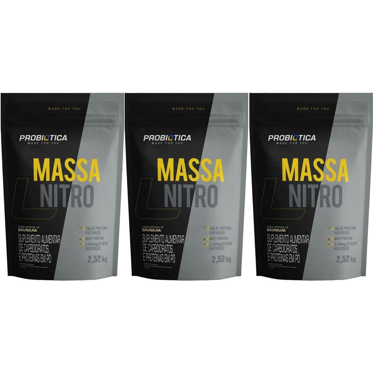 Kit 3X Massa Nitro - Refil 2.520g Baunilha  - Probi�tica