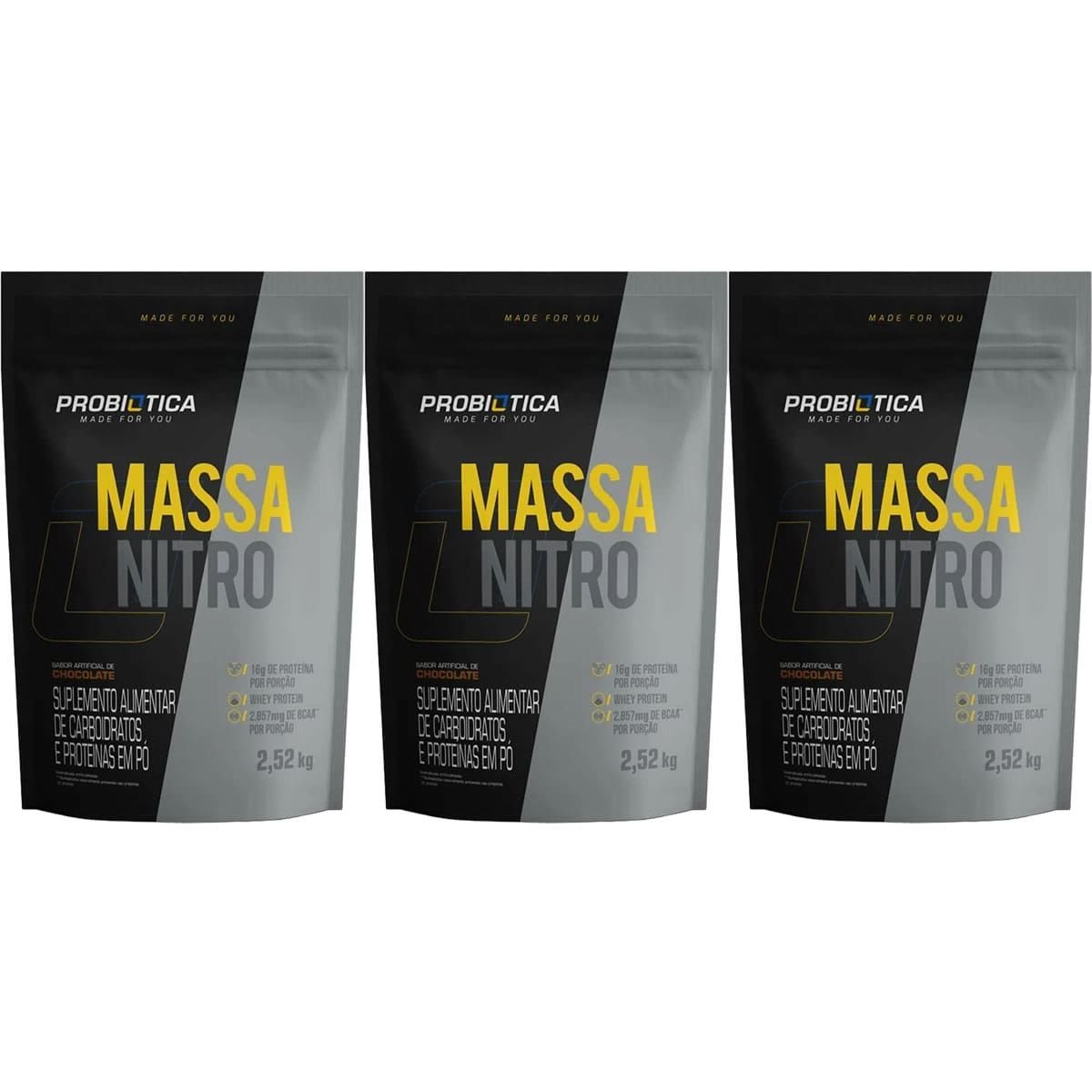 Kit 3X Massa Nitro - Refil 2.520g - Chocolate - Probi�tica