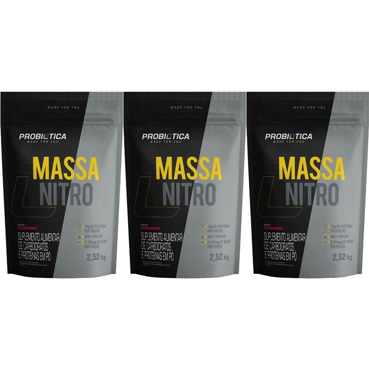 Kit 3X Massa Nitro - Refil 2.520g Morango  - Probi�tica