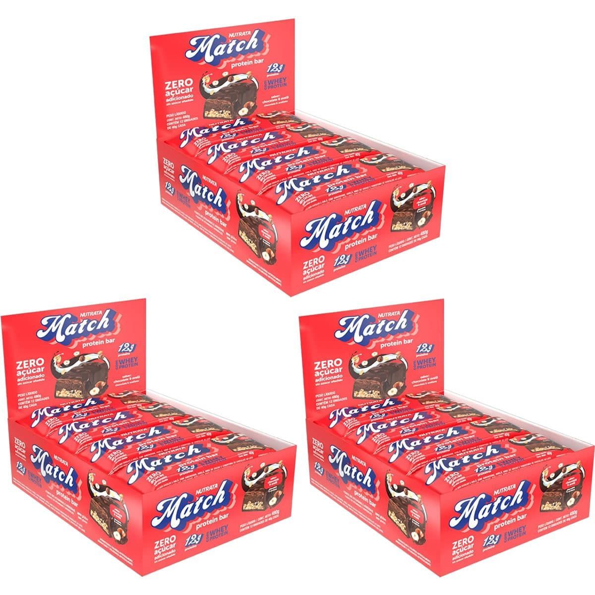 Kit 3X Match Protein Bar - 12 Unidades 40g Chocolate e Avel� - Nutrata