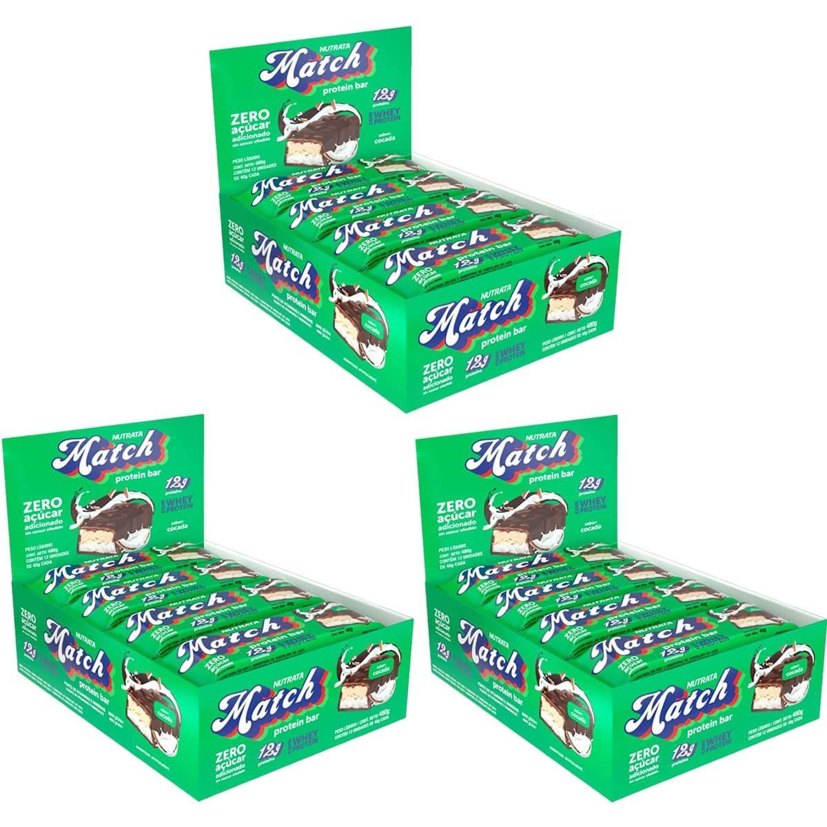 Kit 3X Match Protein Bar - 12 Unidades 40g Cocada - Nutrata