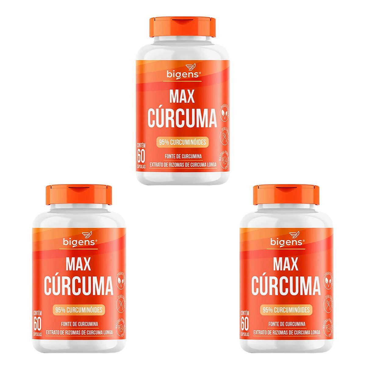 Kit 3X Max Curcuma 95% Curcuminoides - 60 C�psulas - Bigens