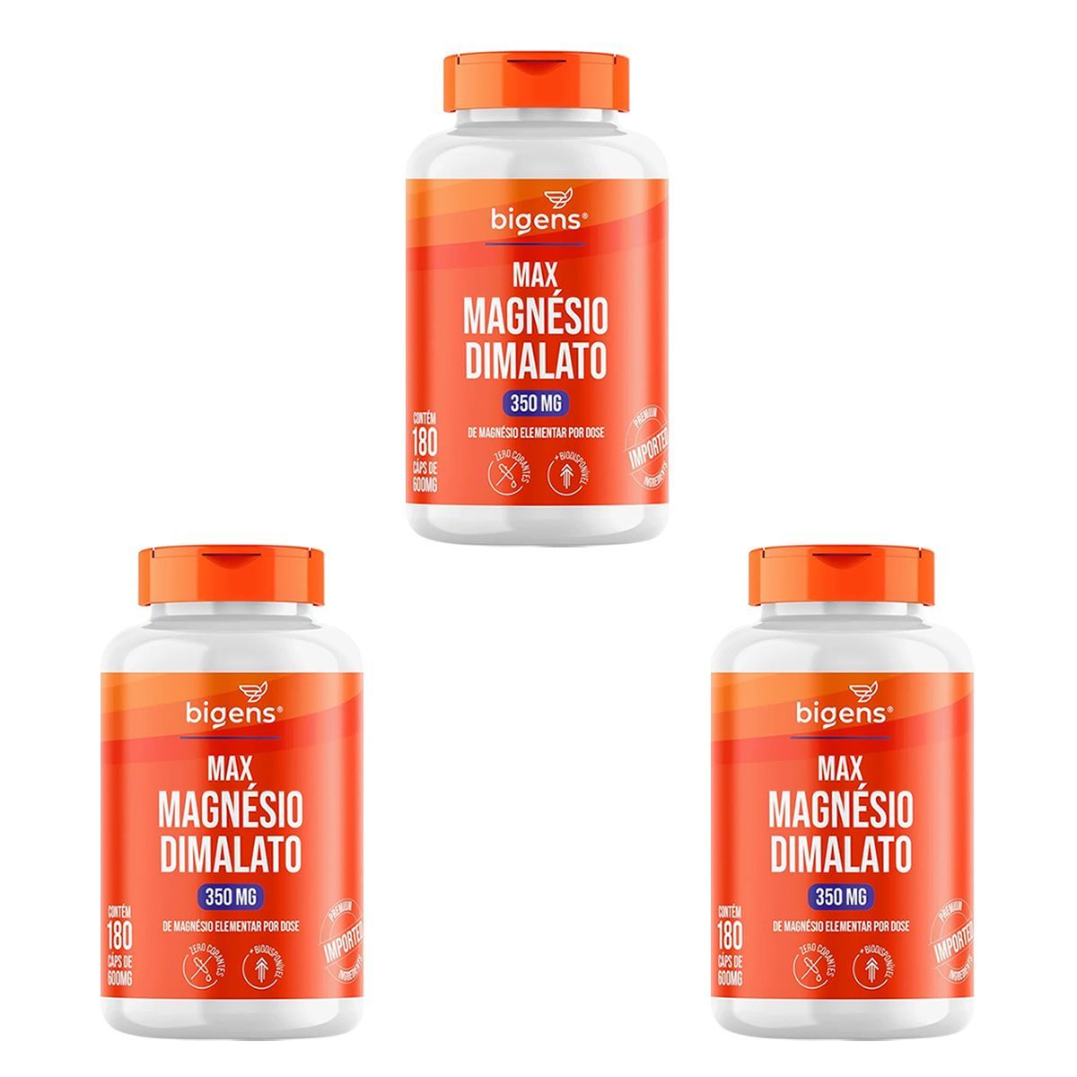 Kit 3X Max Magnesio Dimalato 350mg - 180 C�psulas - Bigens