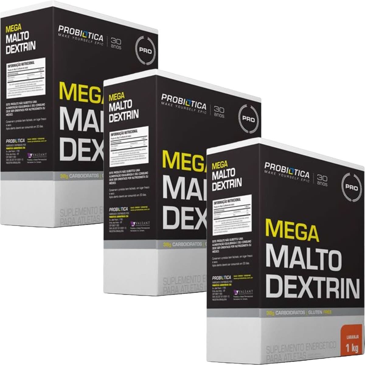 Kit 3X Mega Maltodextrin - 1 Kg Laranja - Probi�tica