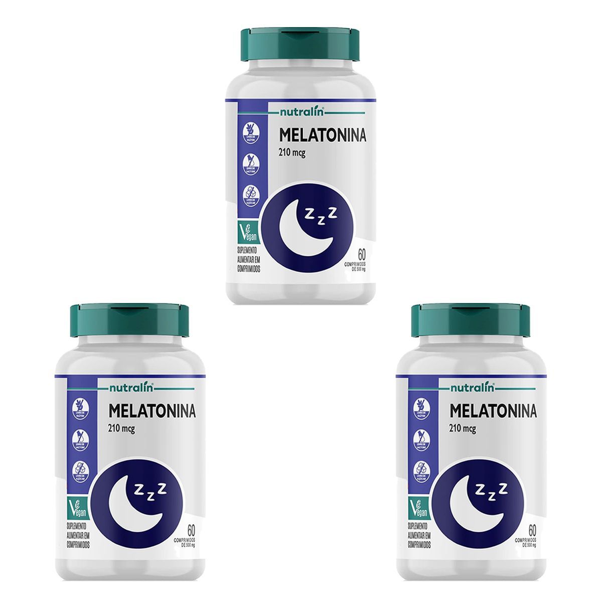 Kit 3X Melatonina - 210mcg 60 comprimidos - Nutralin