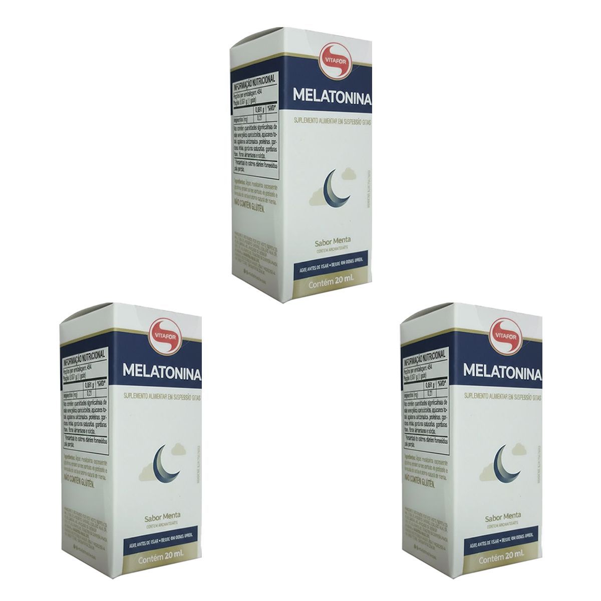 Kit 3X Melatonina Gotas - 20ml Menta - Vitafor