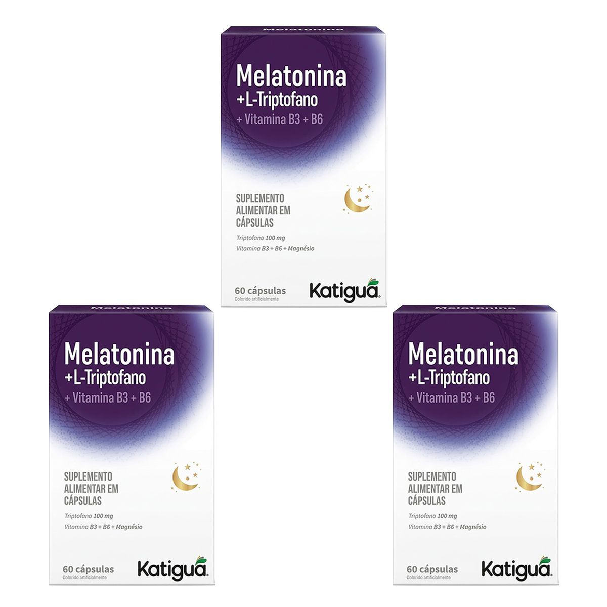 Kit 3X Melatonina + L-Triptofano 500mg - 60 C�psulas - katigu�