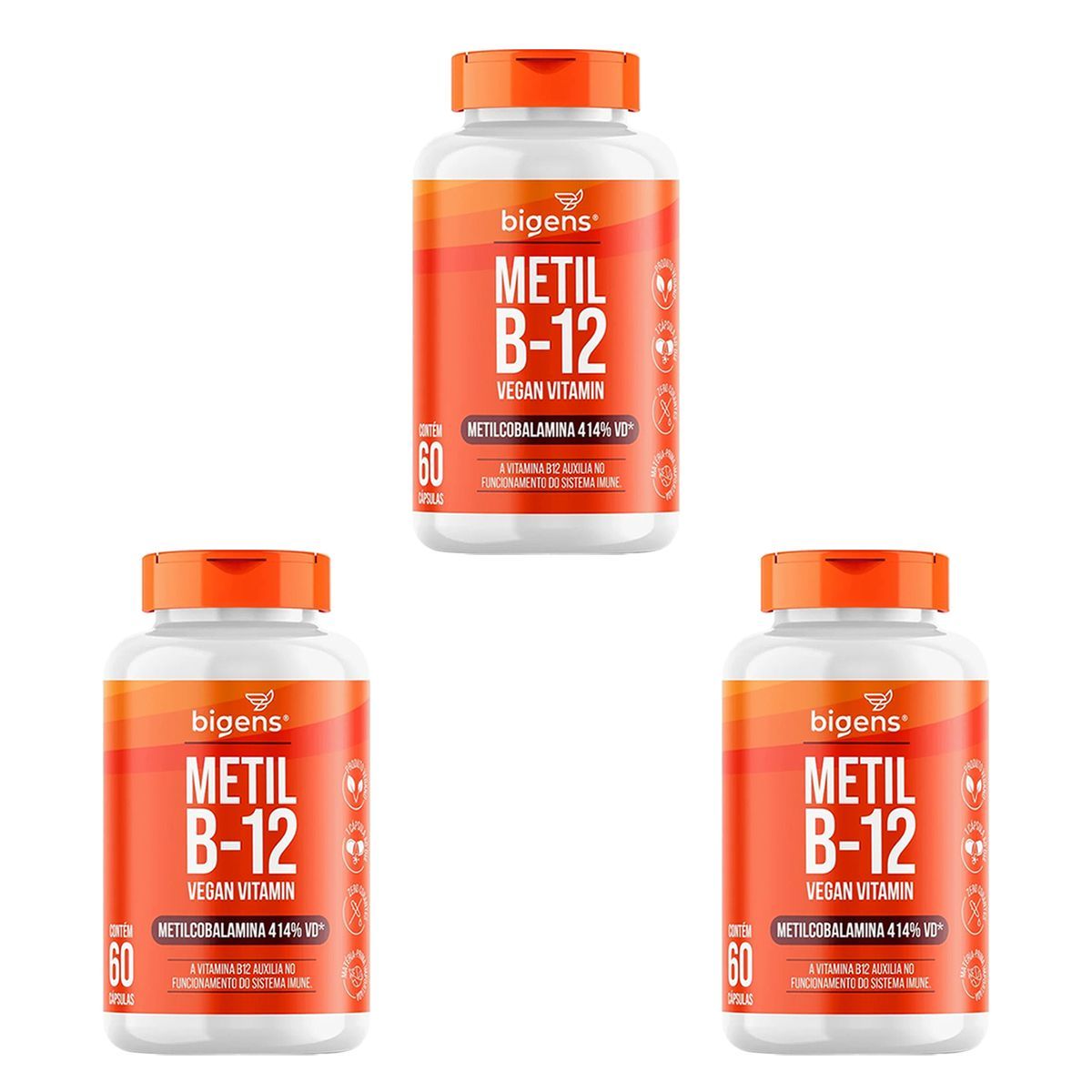 Kit 3X Metil B12 Vegan Vitamin - 60 C�psulas - Bigens