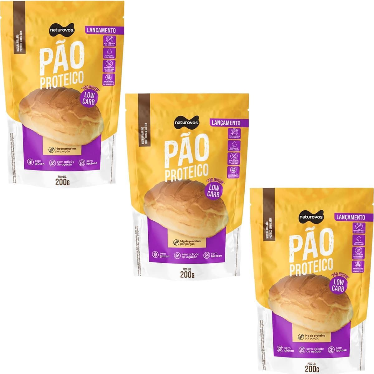 Kit 3X Mistura P�o Proteico Low Carb - 200g - Naturovos