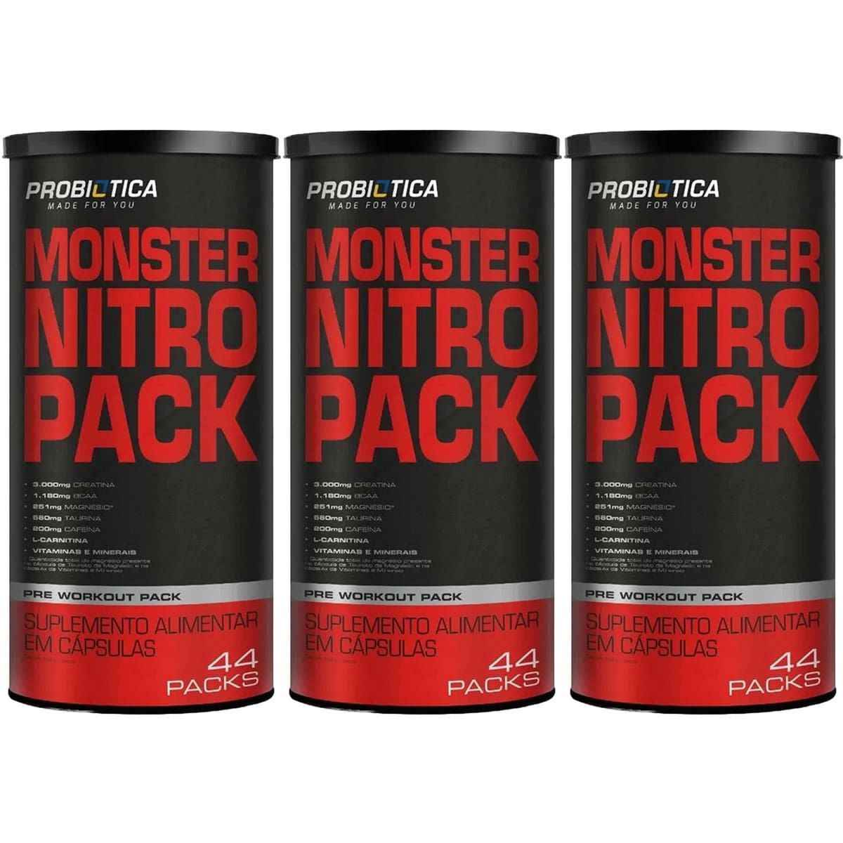 Kit 3X Monster Nitro Pack - 44 Packs - Probi�tica