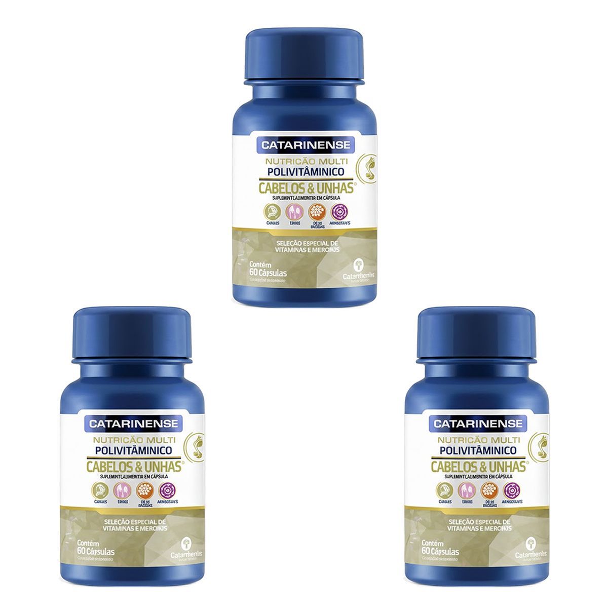 Kit 3X Multi Polivitaminico Cabelos & Unhas - 60 C�psulas - Catarinense Nutri��o