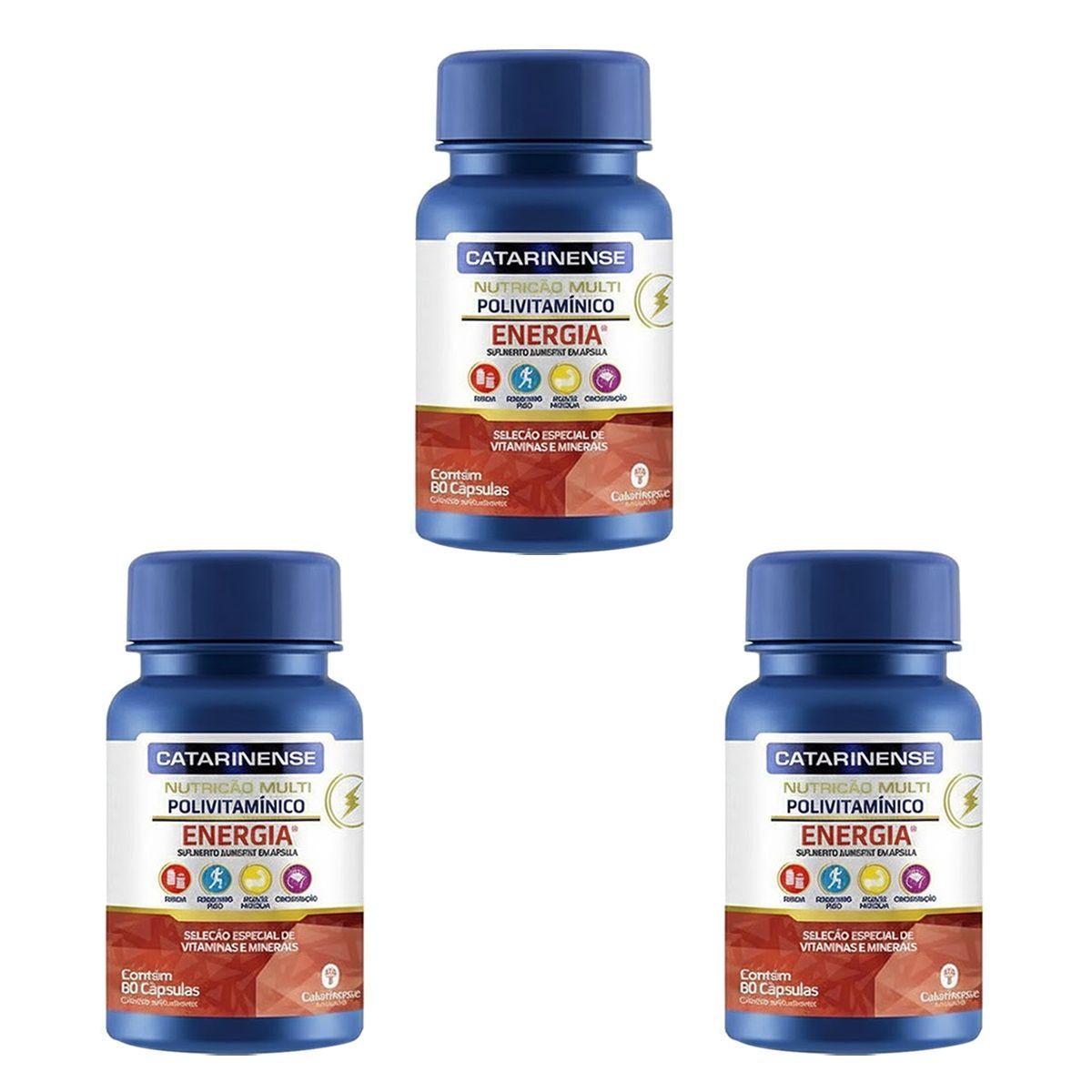 Kit 3X Multi Polivitaminico Energia - 60 C�psulas - Catarinense Nutri��o