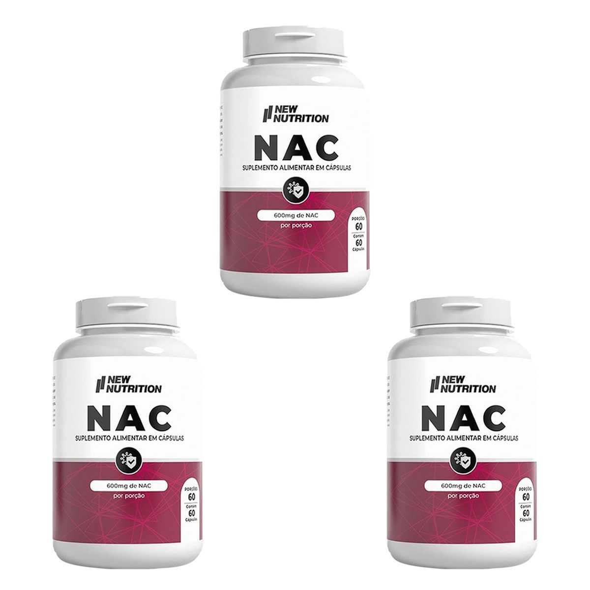 Kit 3X Nac 600mg - 60 C�psulas - NewNutrition
