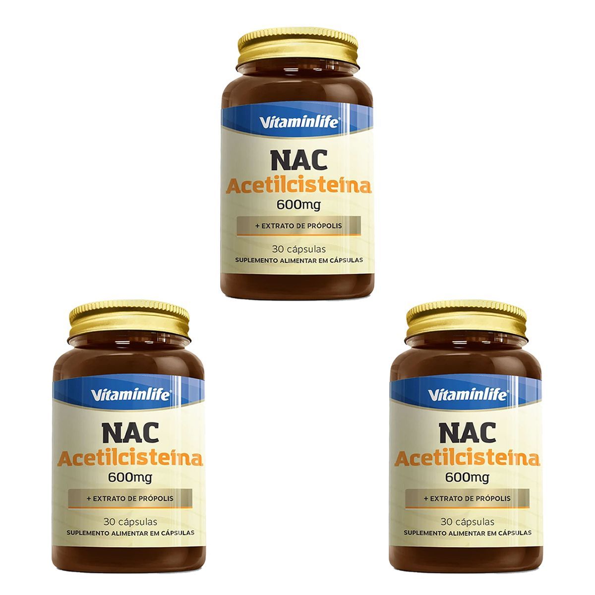 Kit 3X NAC Acetilciste�na + Pr�polis - 30 C�psulas - VitaminLife