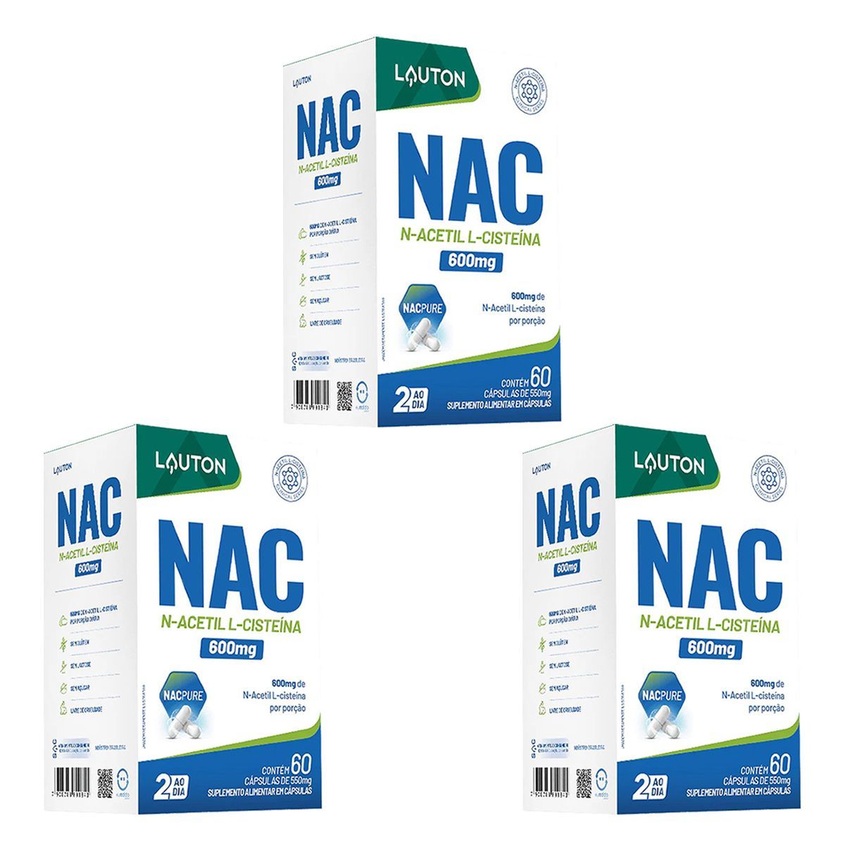 Kit 3X NAC N-Acetil L-Ciste�na - 60 C�psulas - Lauton Nutrition