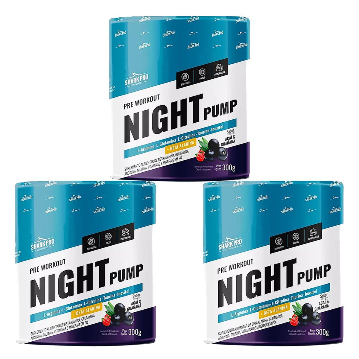 Kit 3X Night Pump - 300g A�ai & Guaran� - Shark Pro