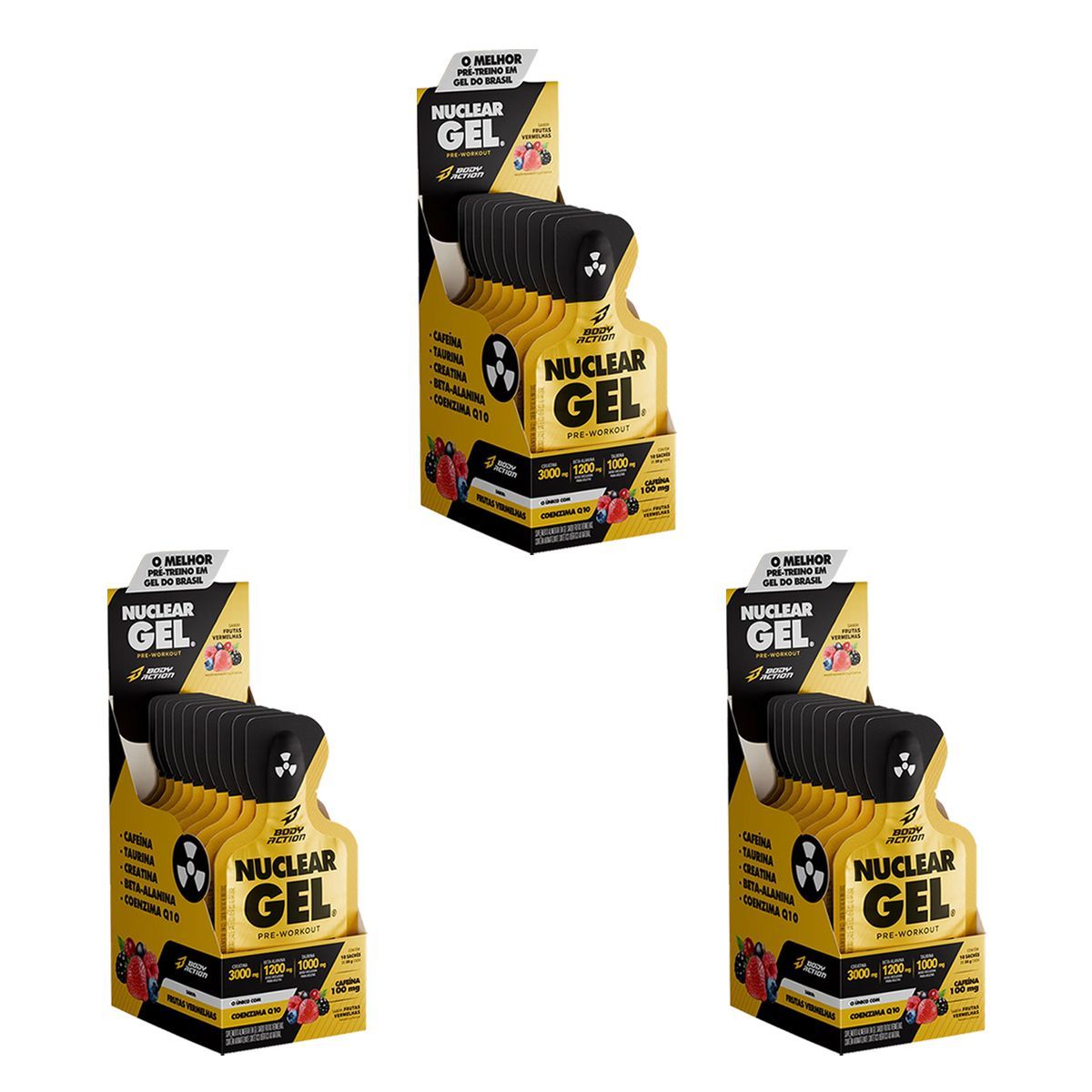Kit 3X Nuclear Rush Gel - 10 Sach�s 25g Frutas Vermelhas - BodyAction