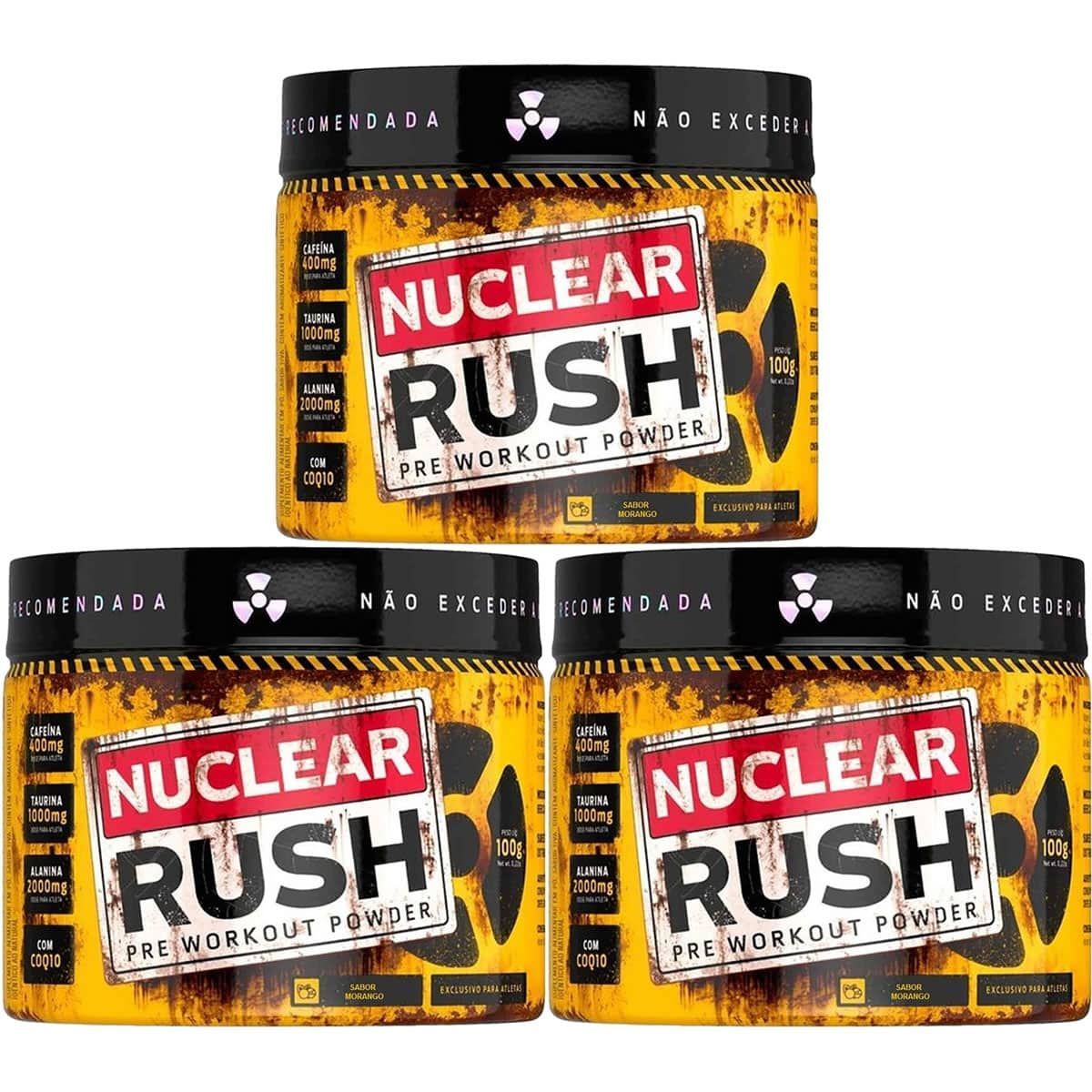 Kit 3X Nuclear Rush Pre Workut Powder - 100g Morango - BodyAction