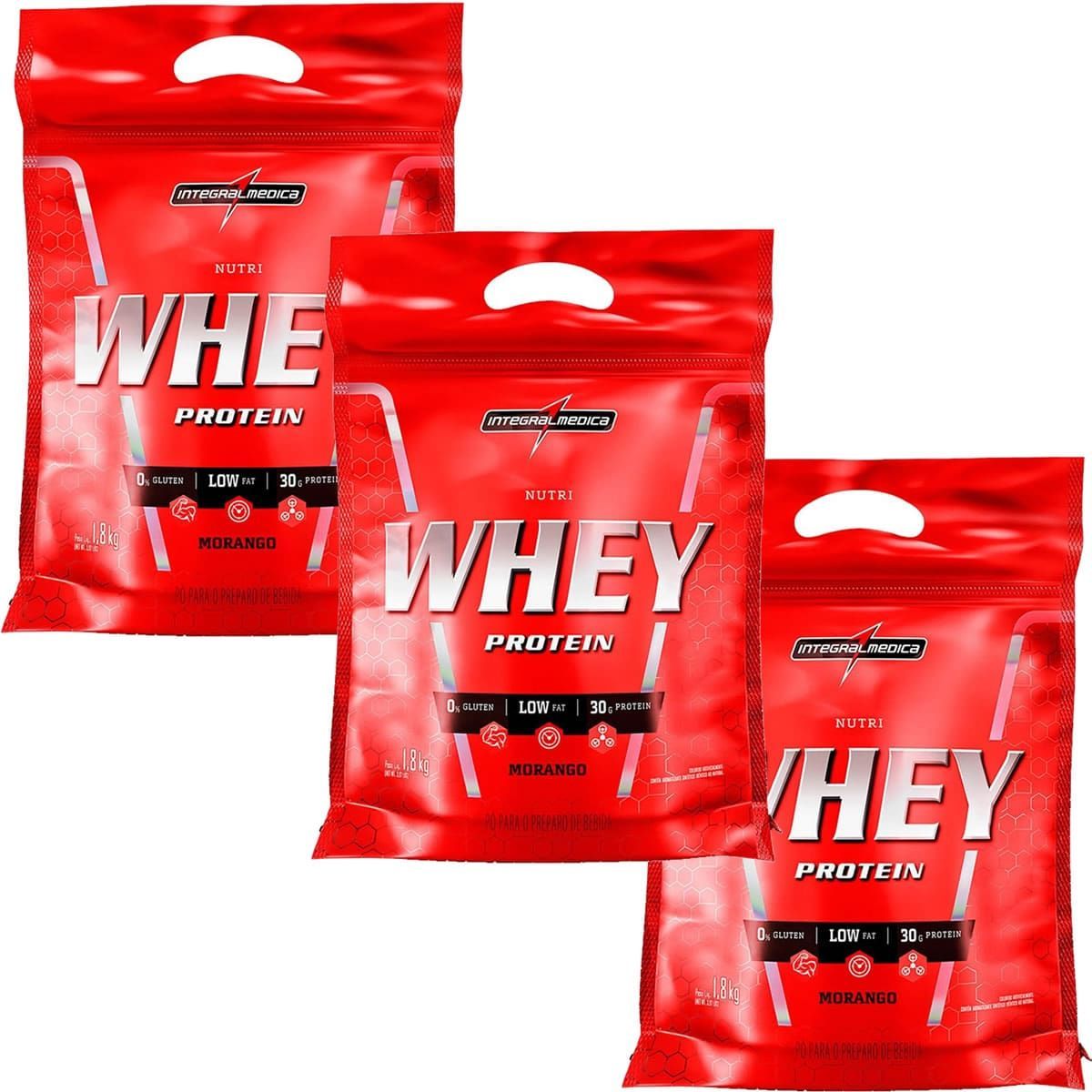 Kit 3X Nutri Whey Protein - 1800g Refil Morango - IntegralM�dica