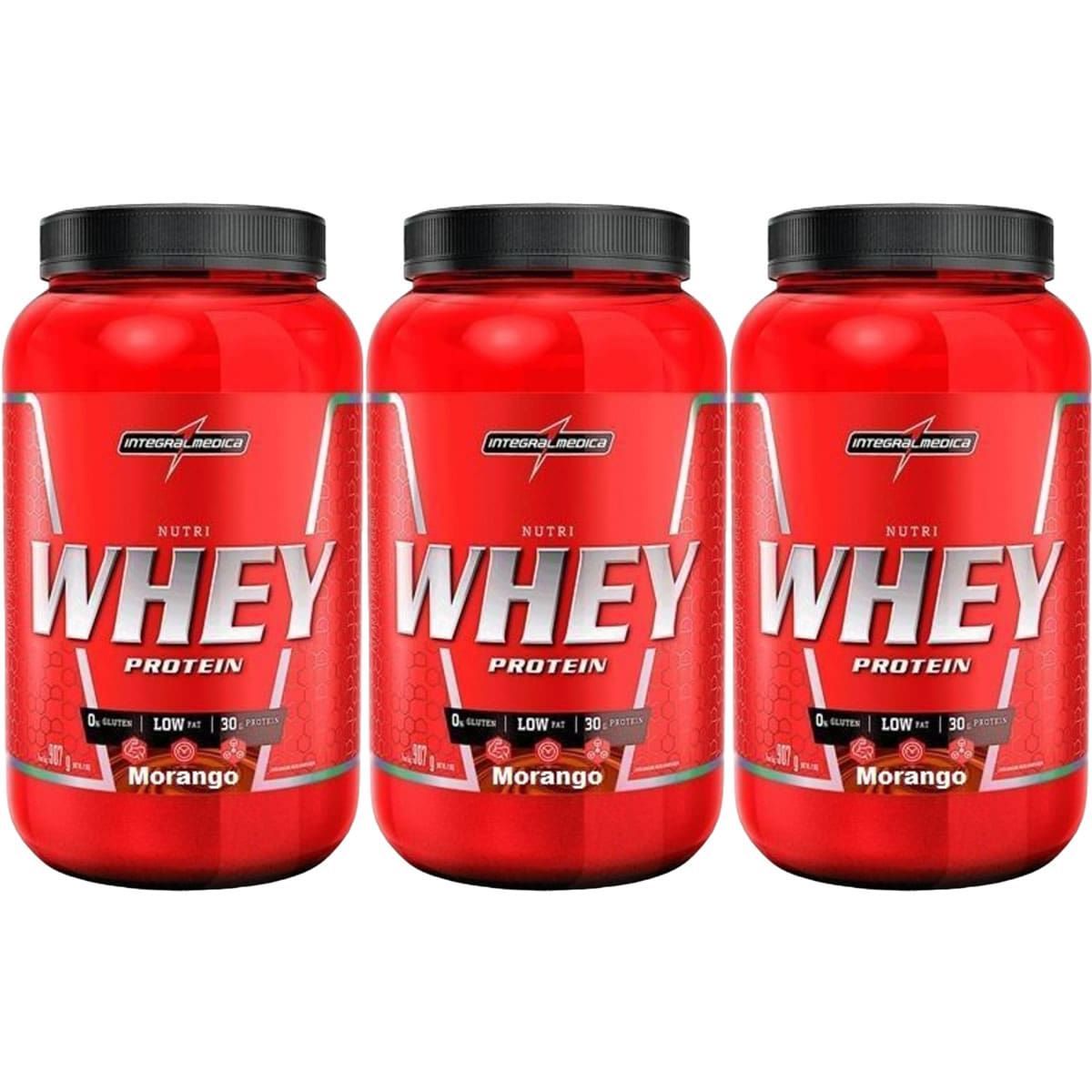 Kit 3X Nutri Whey Protein - 907g Morango - IntegralM�dica