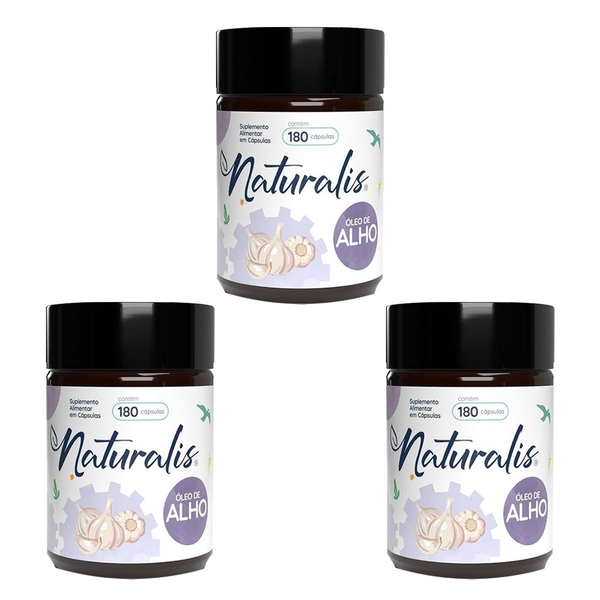 Kit 3X �leo de Alho Cru - 180 C�psulas - Naturalis