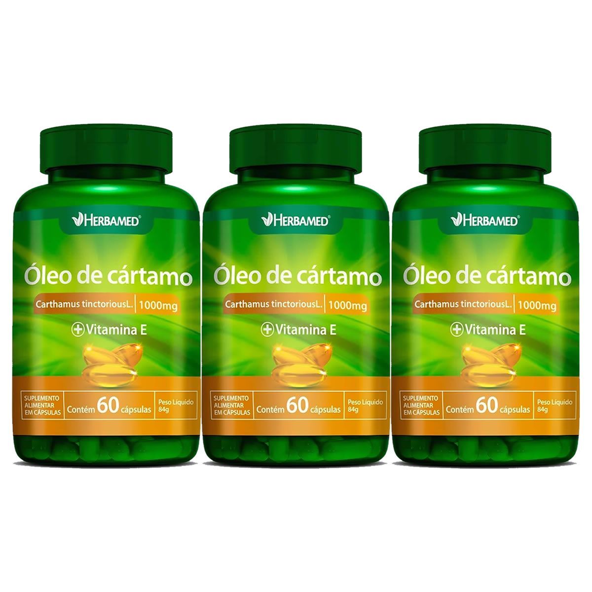 Kit 3X Oleo de Cartamo com Vitamina E - 60 C�psulas - Herbamed