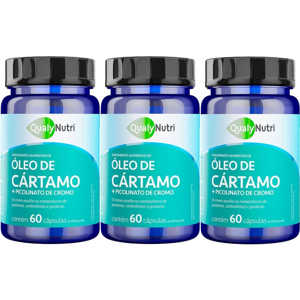 Kit 3X �leo de C�rtamo + Picolinato de Cromo - 60 C�psulas - QualyNutri