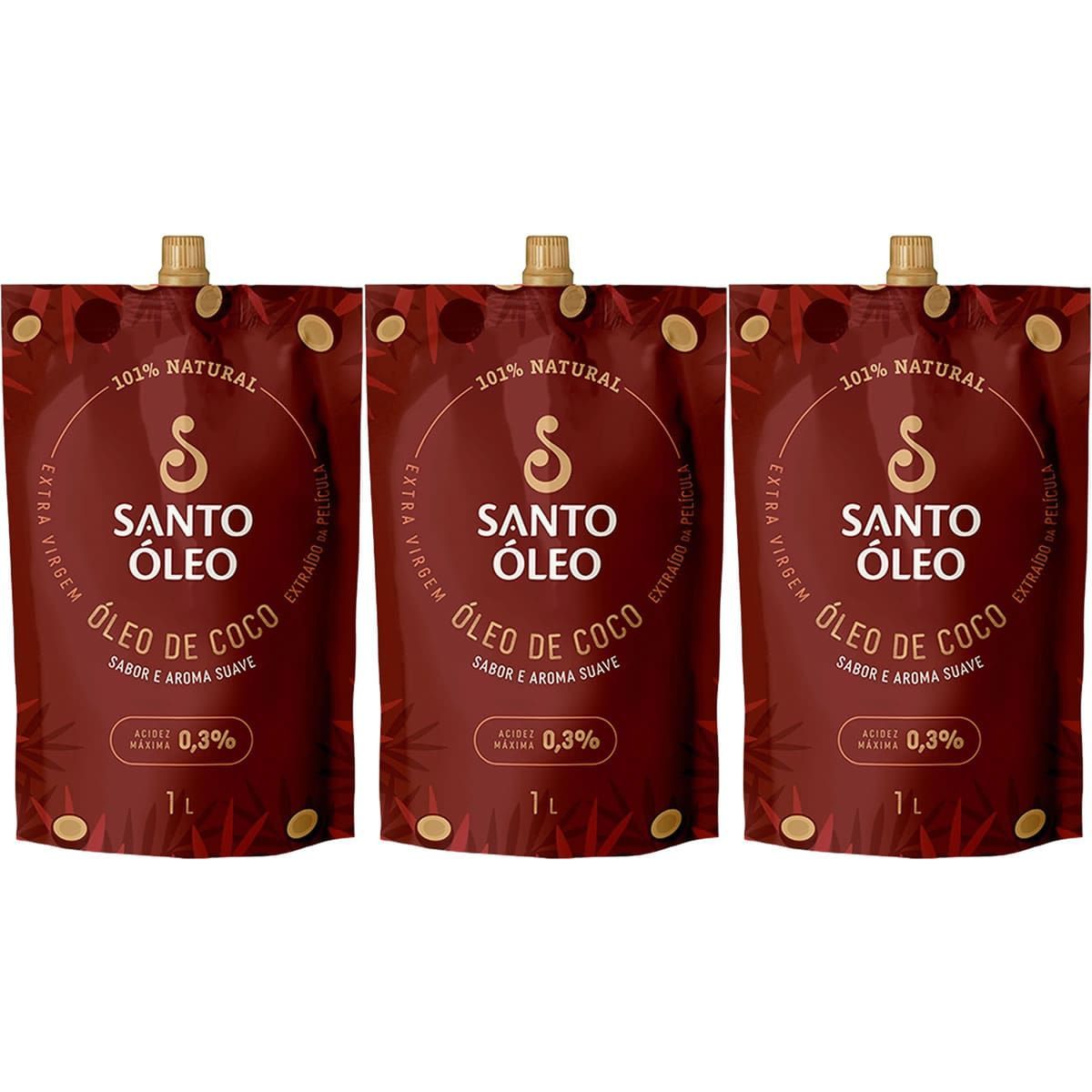 Kit 3X �leo de Coco Extra Virgem de Pel�cula - 1000ml Refil - Santo �leo
