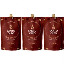 Kit 3X �leo de Coco Extra Virgem de Pel�cula - 1000ml Refil - Santo �leo