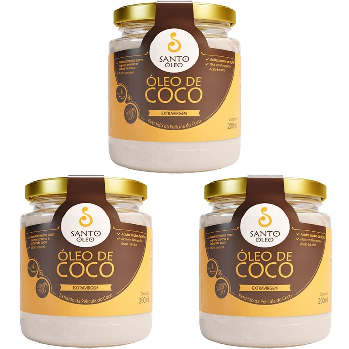 Kit 3X �leo de Coco Extra Virgem de Pel�cula - 200ml - Santo �leo