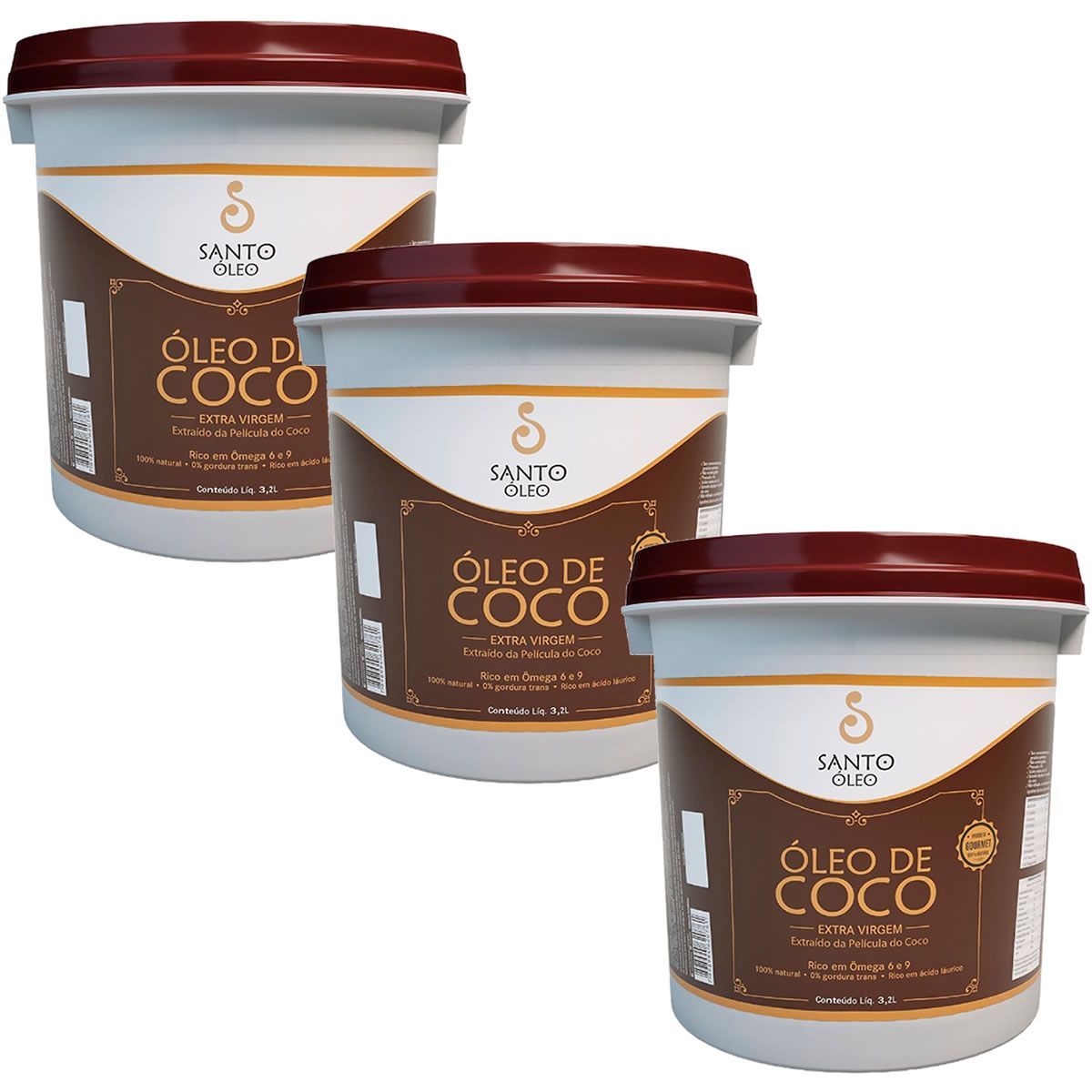 Kit 3X �leo de Coco Extra Virgem de Pel�cula - 3200ml - Santo �leo