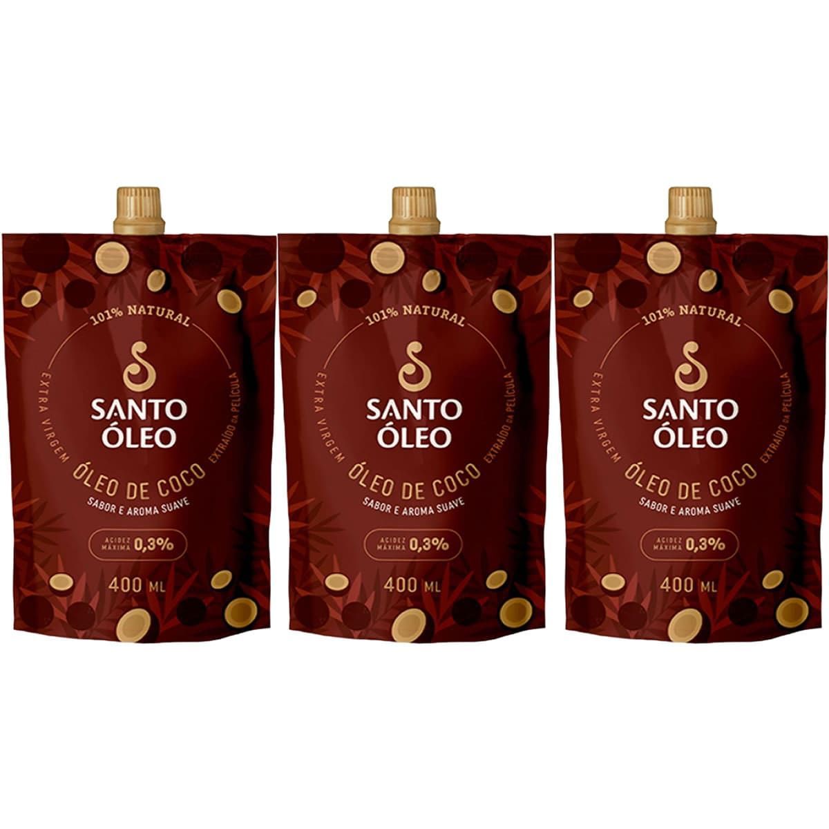 Kit 3X �leo de Coco Extra Virgem de Pel�cula - 400ml Refil - Santo �leo