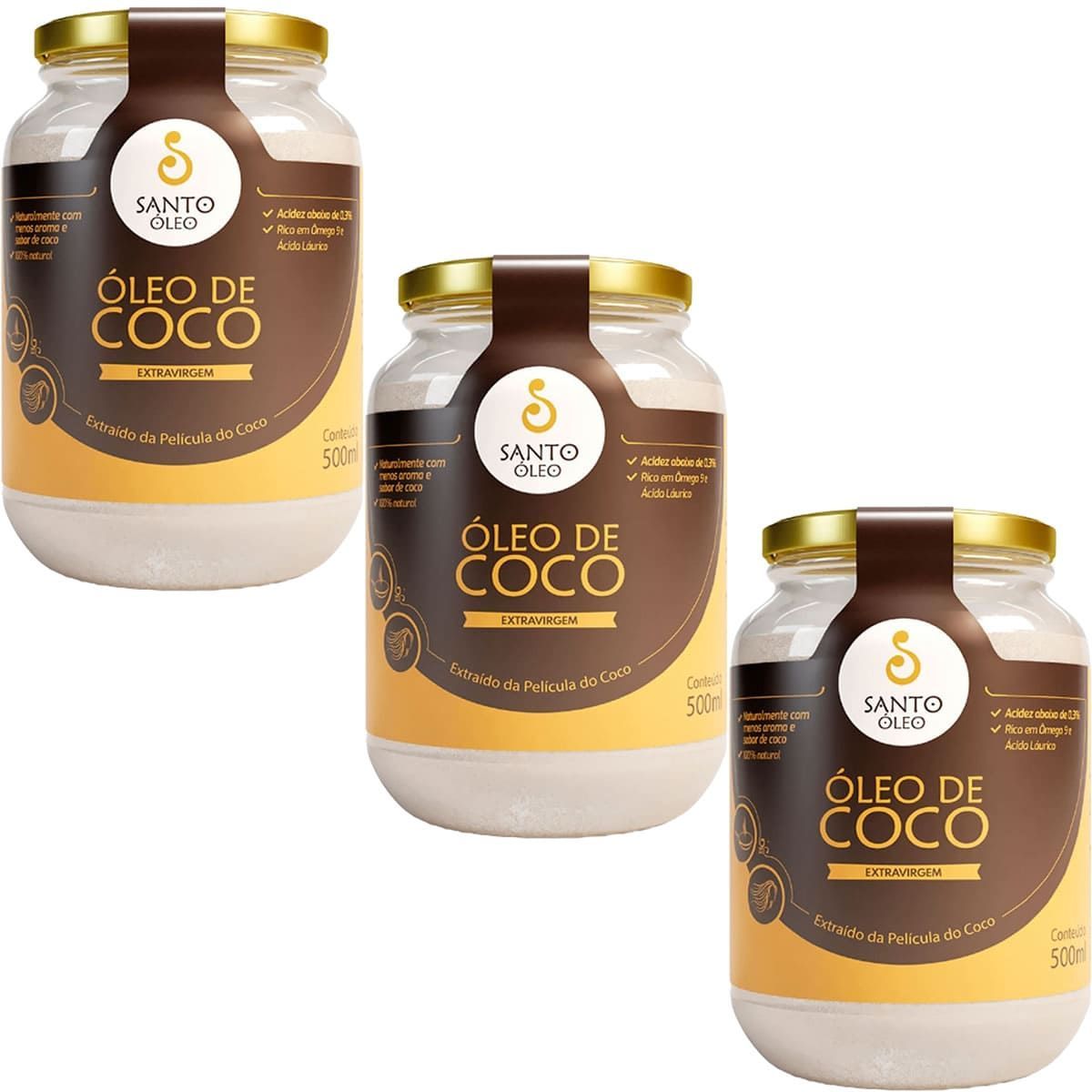 Kit 3X �leo de Coco Extra Virgem de Pel�cula - 500ml - Santo �leo