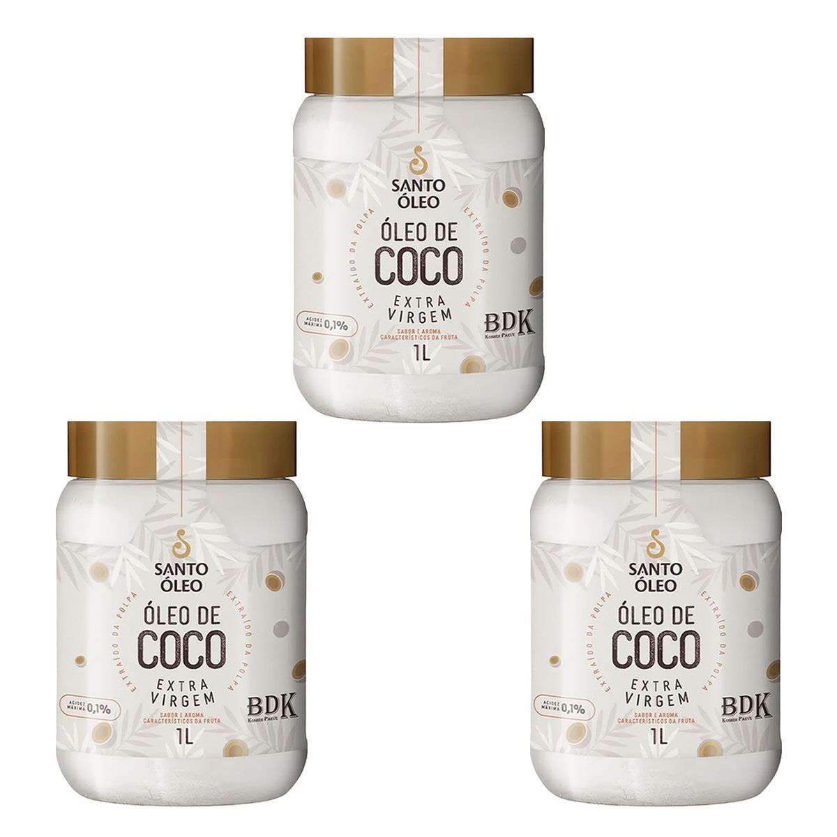 Kit 3X �leo de Coco Extra Virgem de Polpa - 1000ml Natural - Santo �leo