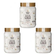 Kit 3X �leo de Coco Extra Virgem de Polpa - 1000ml Natural - Santo �leo