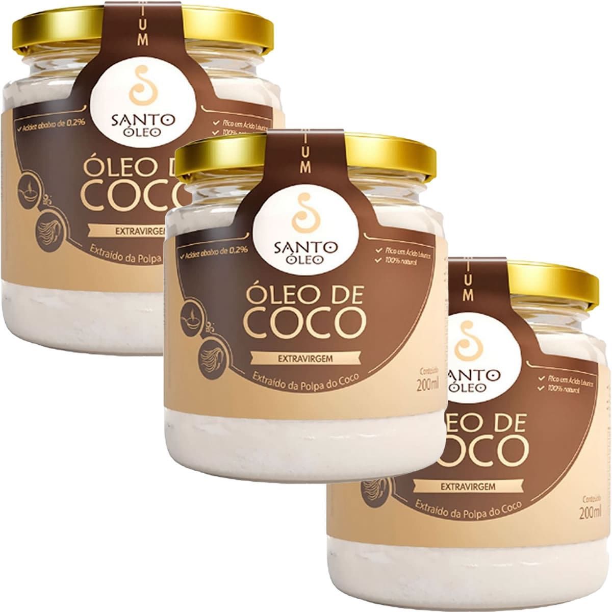 Kit 3X �leo de Coco Extra Virgem de Polpa  - 200ml - Santo �leo