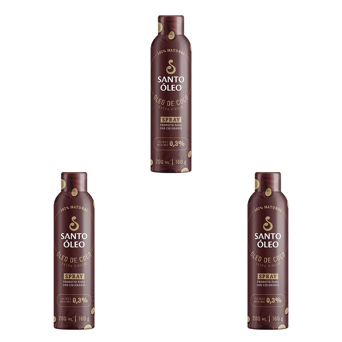 Kit 3X �leo de Coco Extravirgem - 200ml Spray - Santo �leo