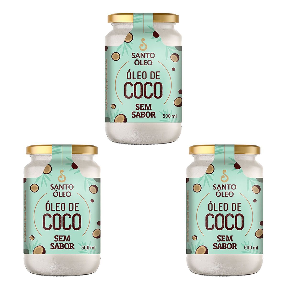Kit 3X �leo de Coco Sem Sabor - 500ml - Santo �leo