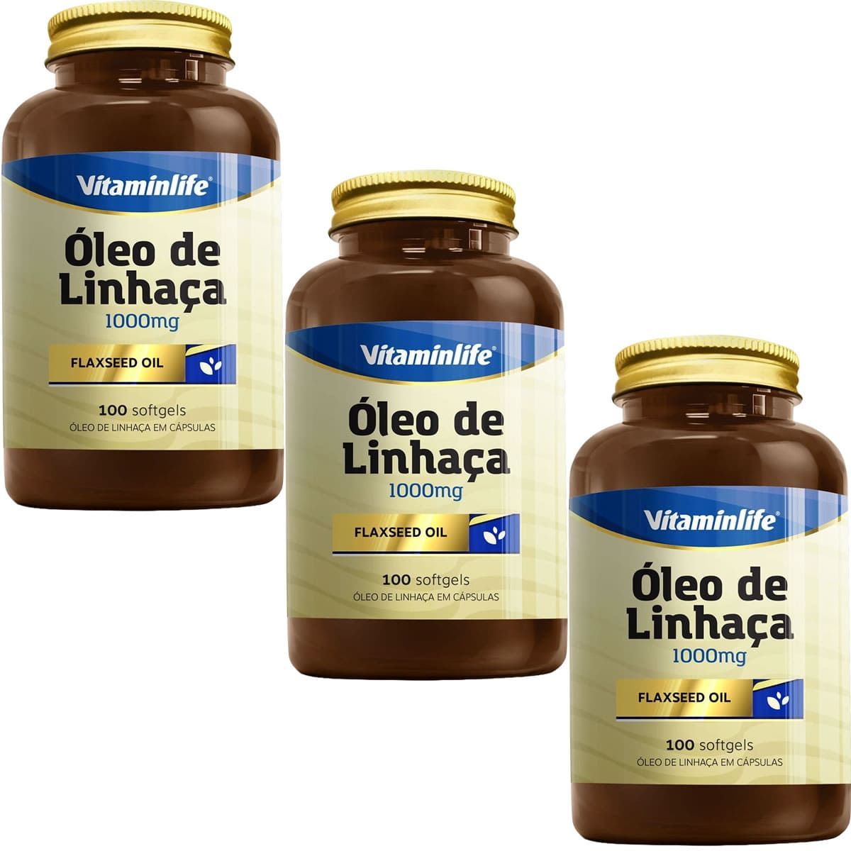 Kit 3X �leo de Linha�a 1000mg - 100 C�psulas - Vitaminlife